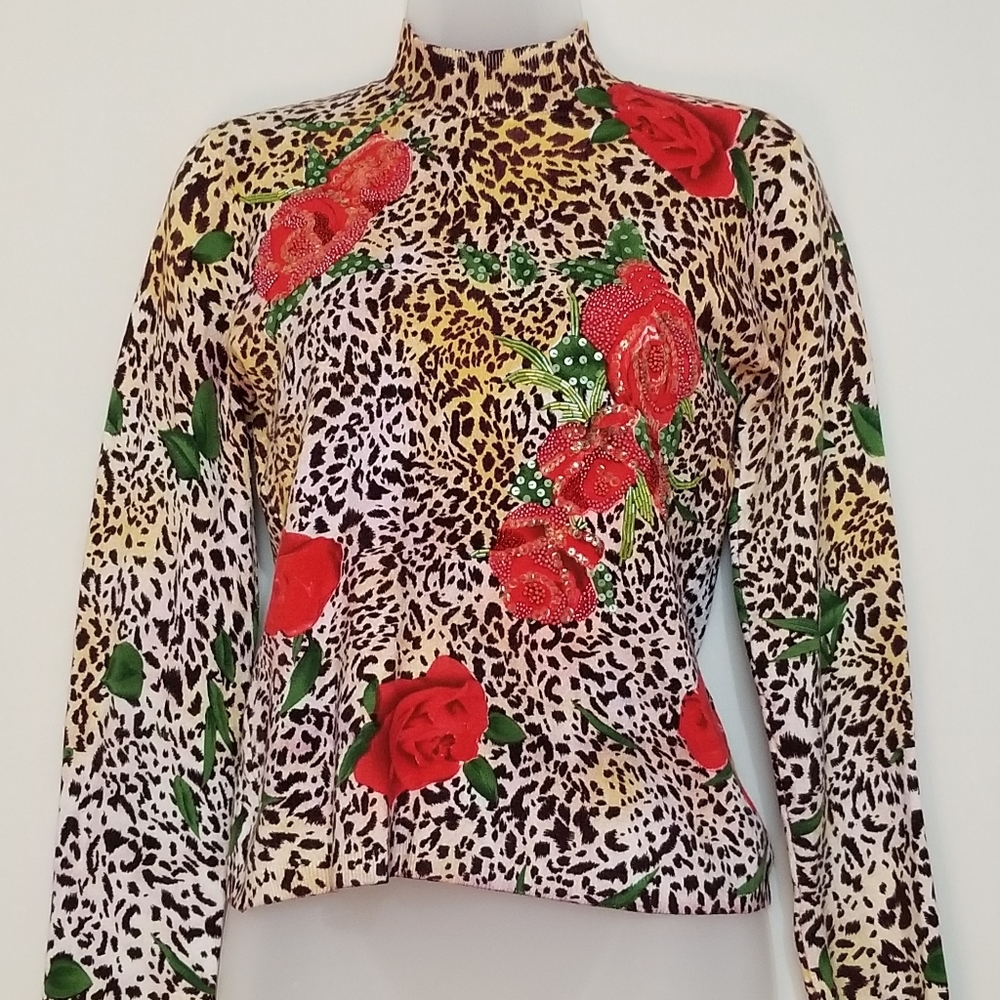 Medium Vintage CABO Rose animal print sequin top 227